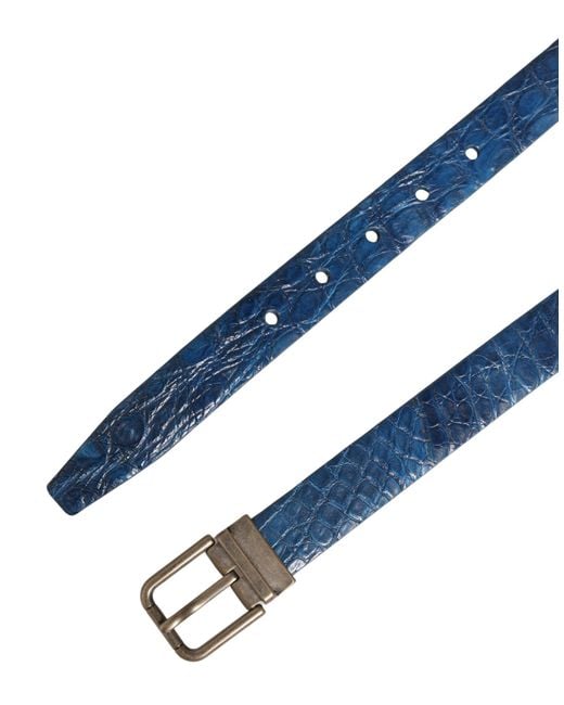 Dolce & Gabbana Blue Leather Tone Metal Buckle Belt Caiman for men