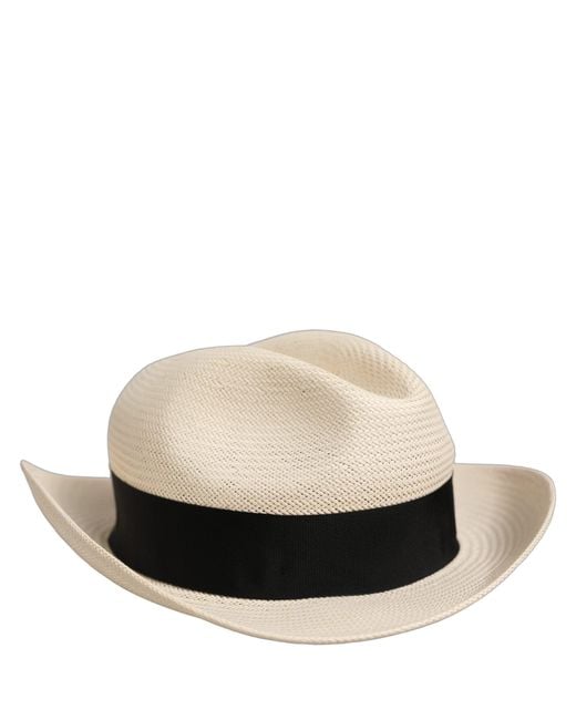Dolce & Gabbana Black Men White Paper Straw Fedora Panama Capello Hat for men