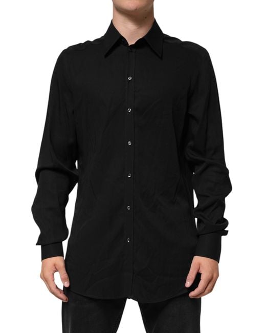 Dolce & Gabbana Black Viscose Long Sleeve Formal Dress Shirt for men
