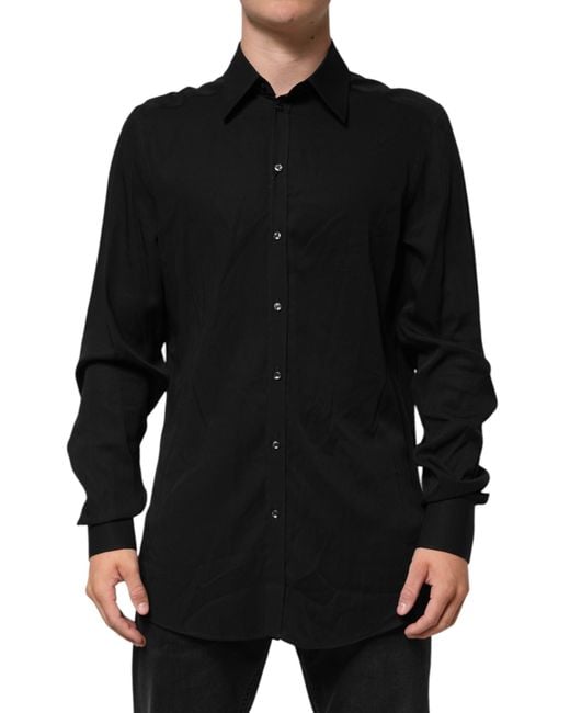 Dolce & Gabbana Black Viscose Long Sleeve Formal Dress Shirt for men