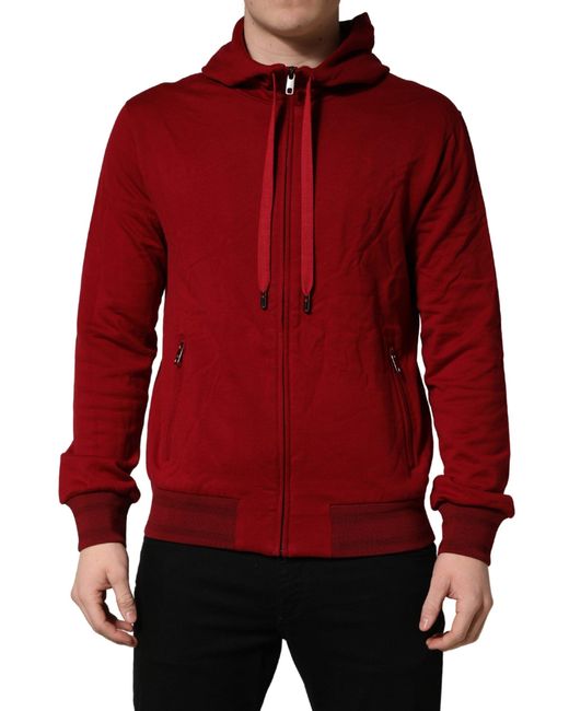 Dolce & Gabbana Red Cotton Full Zip Fleece Men Hoodie Sweater for men