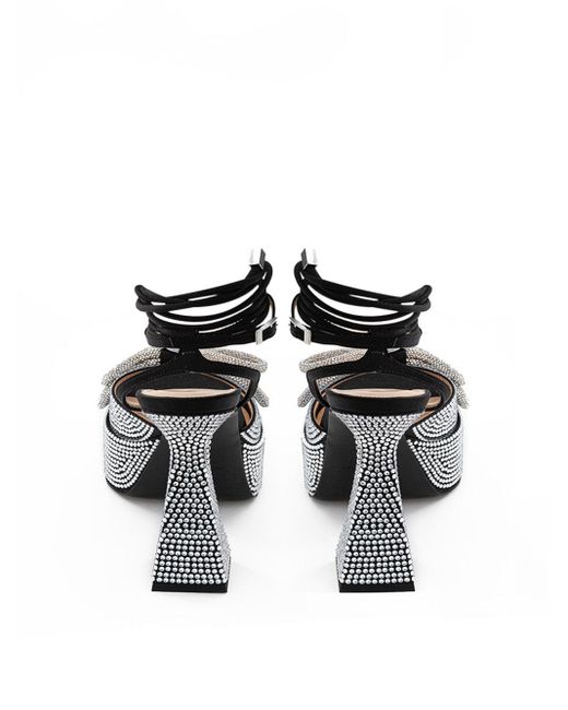 Mach & Mach Black Crystal Bow Leather Sandals