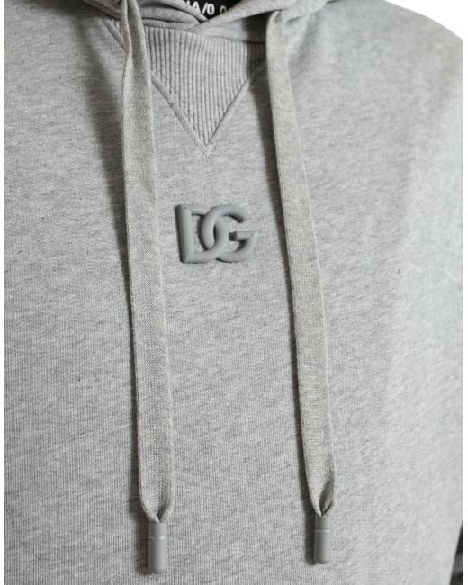 Dolce & Gabbana Gray Cotton Logo Hooded Sweatshirt Sweater for men