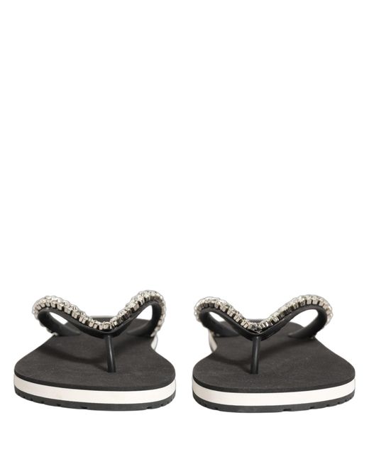 Dolce & Gabbana Black Embellished Rubber Flip Flops Men Shoes for men
