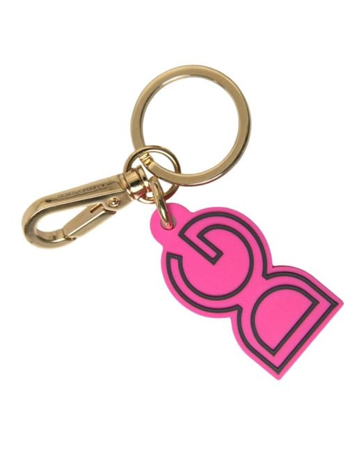 Dolce & Gabbana Pink Rubber Gold Tone Metal Dg Logo Keyring Keychain