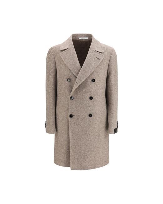 Tagliatore Brown Beige Wool Oves Aries Coat for men