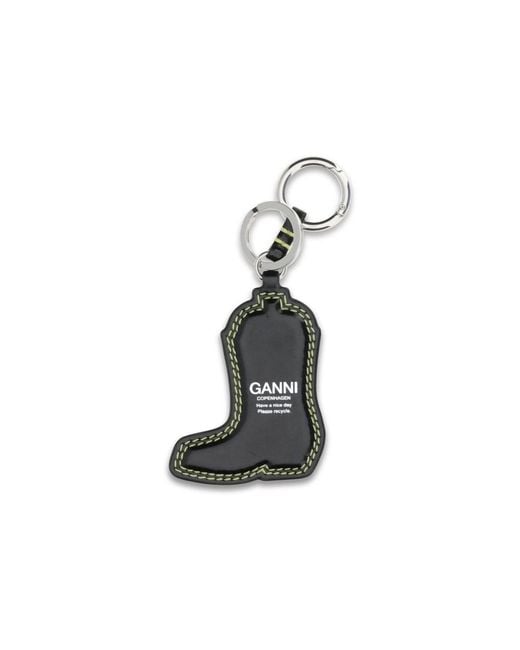 Ganni Black Recycled Leather Keychain