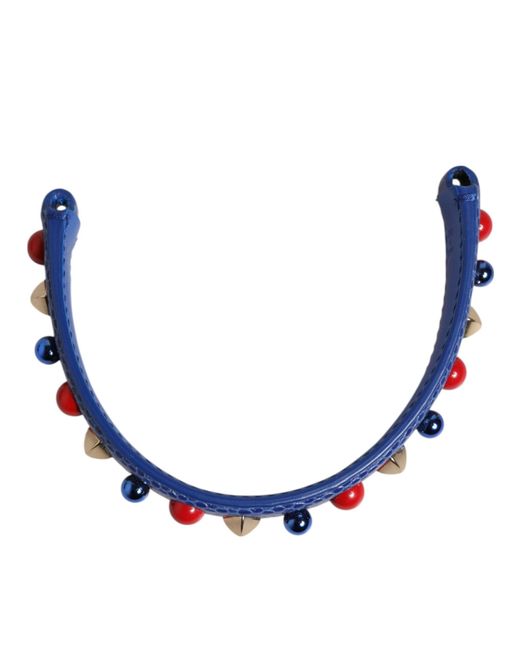 Dolce & Gabbana Blue Embellished Leather Bag Handle Shoulder Strap