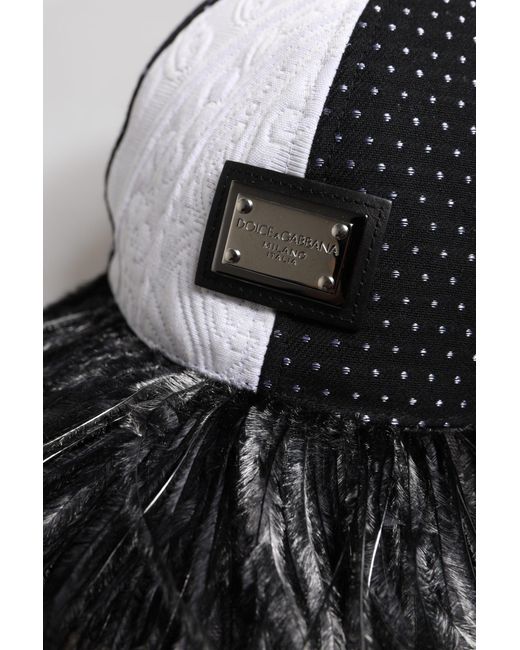 Dolce & Gabbana White Black Polka Dot Feathers Baseball Cap for men