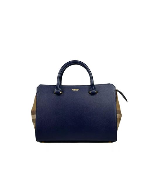 Burberry Small Banwell Leather Tote Bag Purse Blue