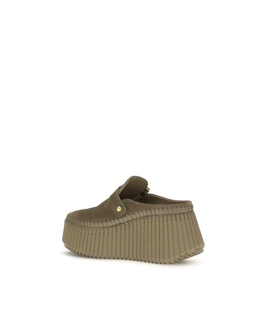 Chloé Green Bicolor Calf Leather Bos Taurus Mules