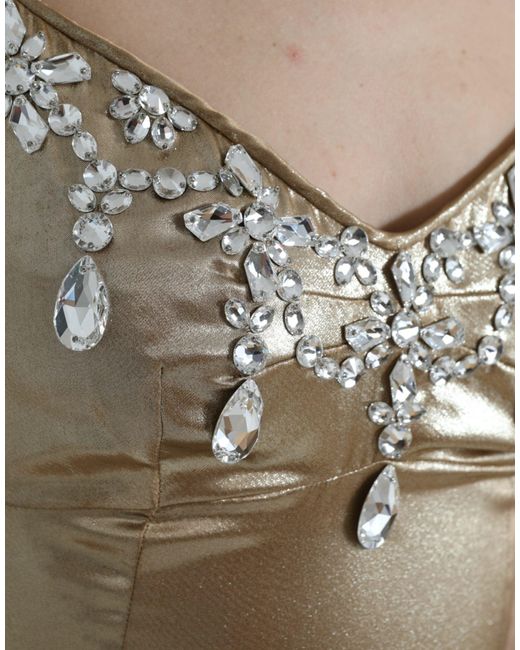 Dolce & Gabbana Natural Metallic Gold Crystal Embellished Gown Dress