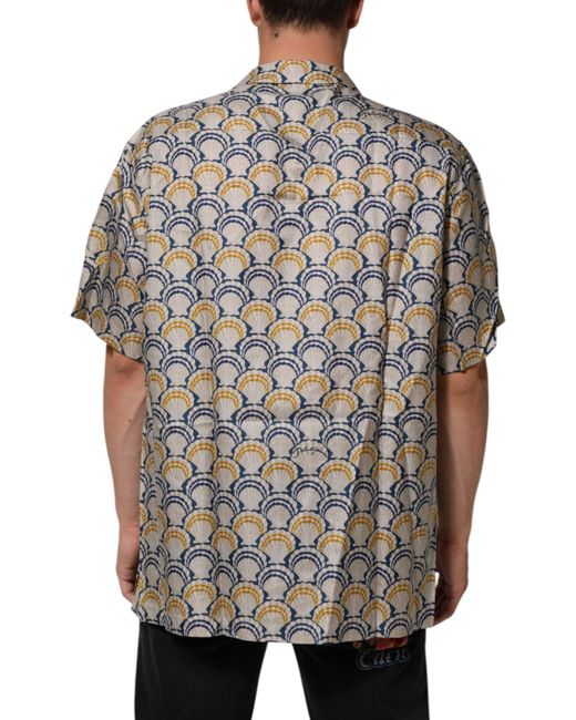 Dolce & Gabbana Gray Cream Cotton Silk Hawaii Scallop Shell Print Shirt for men