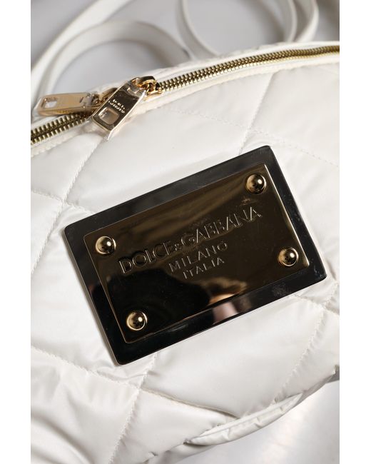 Dolce & Gabbana Metallic White Quilted Logo Plaque Belt Waist Fanny Pack Bag for men