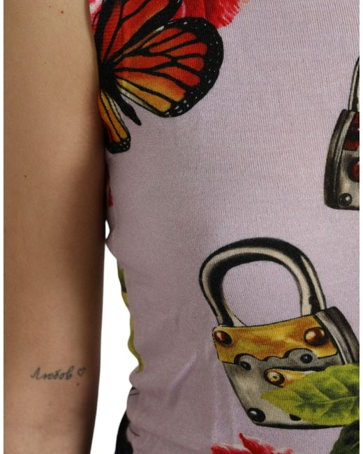 Dolce & Gabbana Multicolor Floral Padlock Butterfly Tank Top