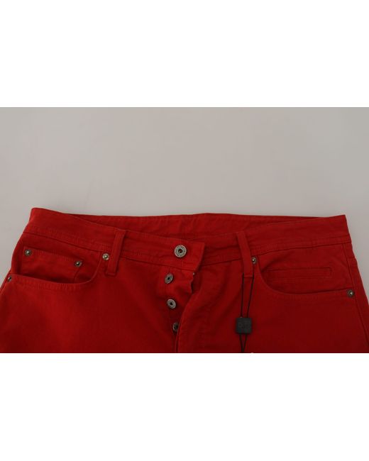 Dolce & Gabbana Red Cotton Straight Fit Denim Jeans for men