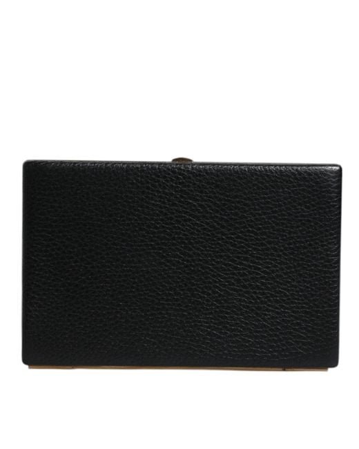 Dolce & Gabbana Black Leather Gold Frame Clutch Evening Party Purse Bag