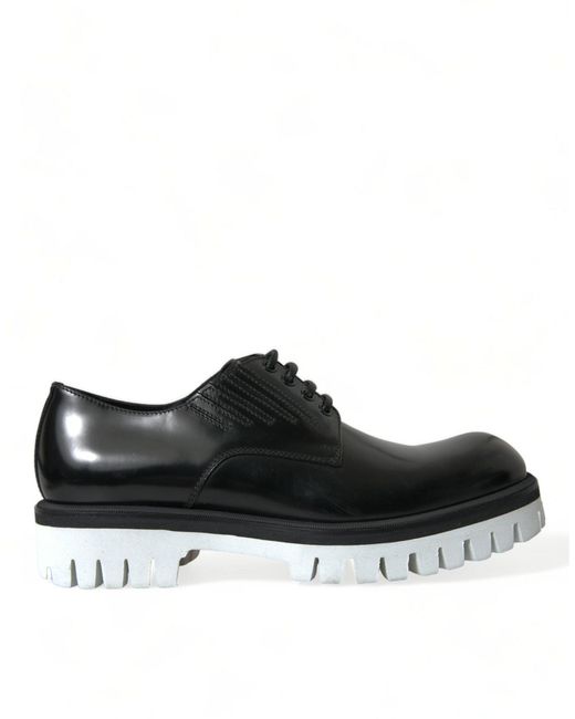 Dolce & Gabbana Black White Leather Lace Up Derby Dress Shoes for men