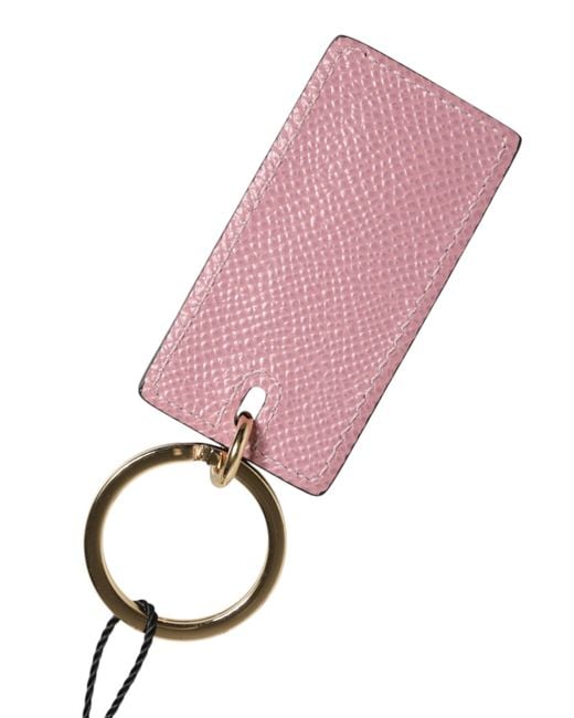 Dolce & Gabbana Pink Calf Leather Logo Metal Ring Men Keychain Keyring