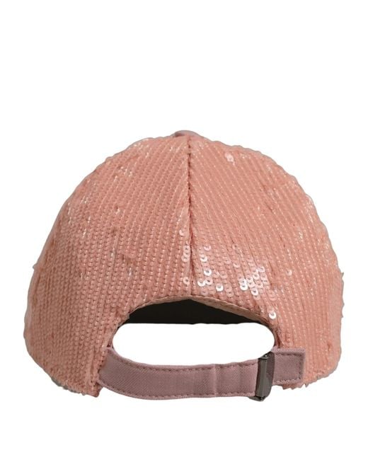 Dolce & Gabbana Men Pink Cotton Sequin Baseball Cap 6 Panels Hat for men