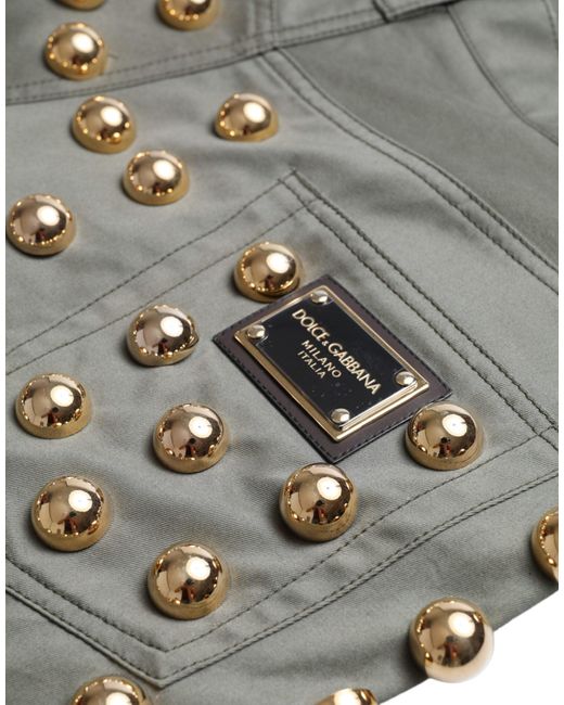 Dolce & Gabbana Green Embellished Cotton High Waist Hot Pants Shorts