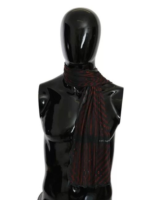 CoSTUME NATIONAL Black Red Viscose Foulard Branded Scarf for men