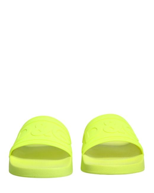 Dolce & Gabbana Yellow Green Rubber Slides Sandals Beachwear Shoes for men