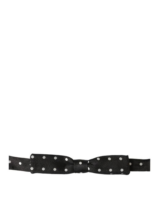 Dolce & Gabbana Black White Polka Dot Adjustable Neck Papillon Bow Tie for men