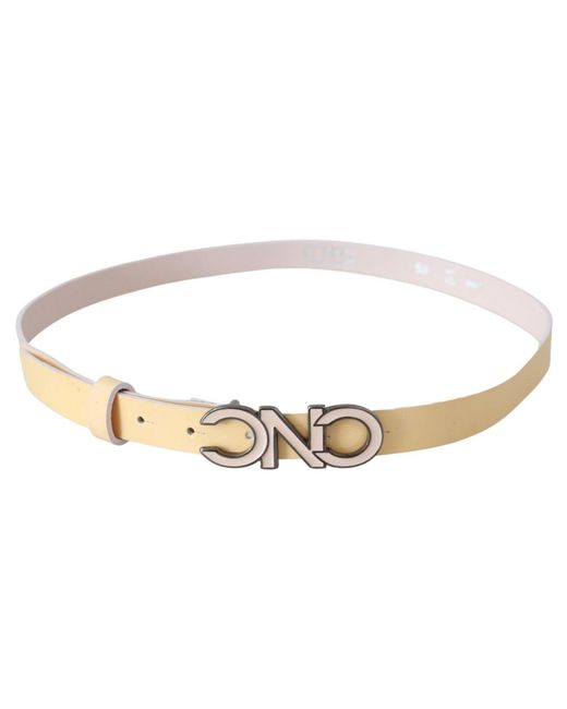 CoSTUME NATIONAL Black Beige Leather Pink Letter Logo Belt