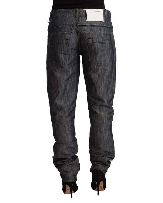 Acht Black Dark Gray Ramie Mid Wide Waist Straight Denim Jeans