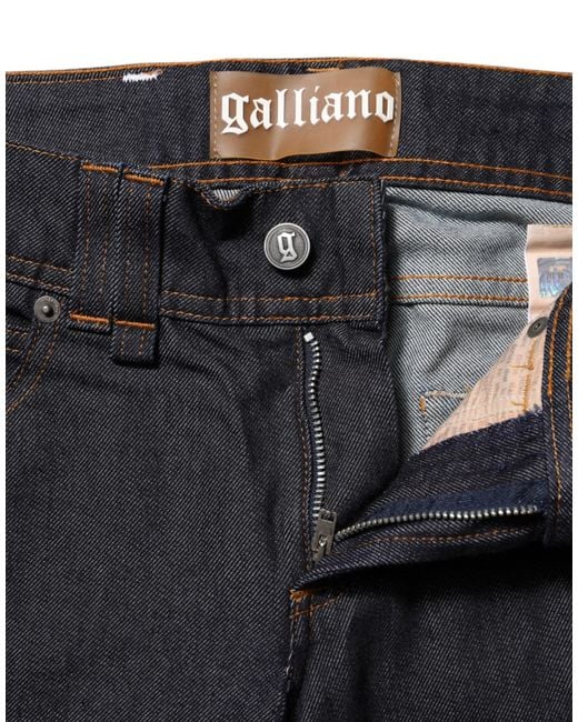 John Galliano Black Blue Mid Waist Cotton Wide Leg Denim Jeans