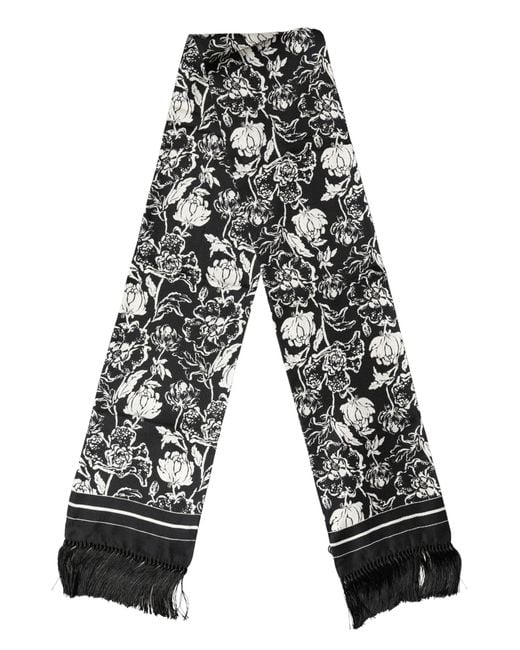 Dolce & Gabbana White Silk Floral Print Fringe 136Cm X 15.5Cm Scarf for men