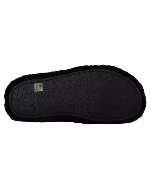 Dolce & Gabbana Black Polyester Faux Fur Mens Flats Sandals Shoes for men