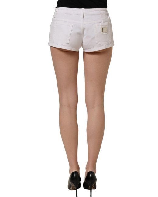 Dolce & Gabbana Black White Cotton Low Rise Denim Hot Pants Shorts