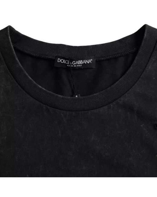 Dolce & Gabbana Black Graphic Print Cotton Crew Neck T-Shirt for men