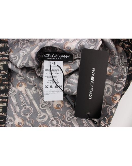 Dolce & Gabbana Gray Key Print Silk Blouse T-Shirt