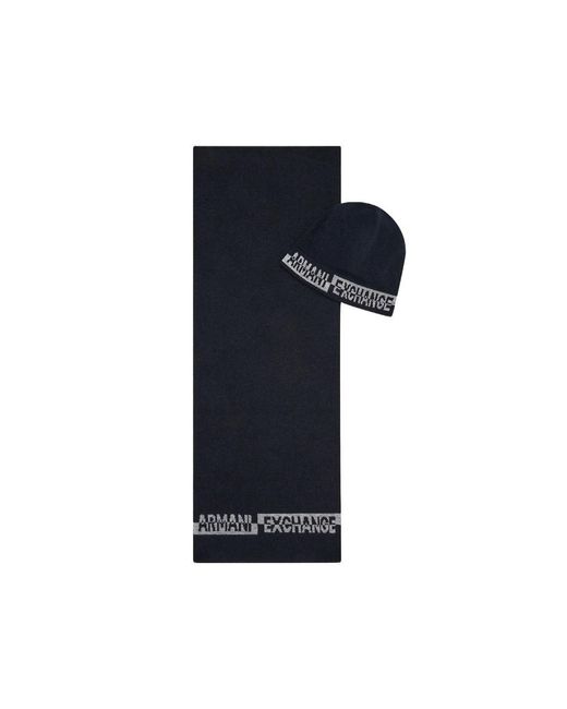 ARMANI EXCHANGE Black Blue Wool Scarf for men