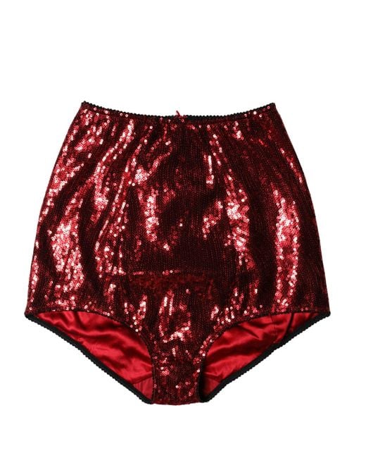 Dolce & Gabbana Red Sequin Embellished High Waist Girdle Underwear