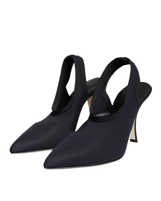 Dolce & Gabbana Black Jersey Stretch Heels Slingback Shoes