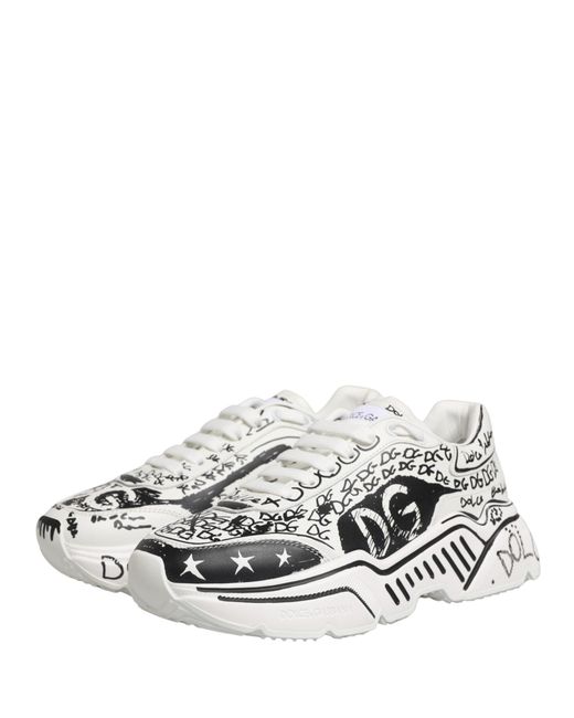 Dolce & Gabbana White Daymaster Graffiti Low Top Sneakers Shoes