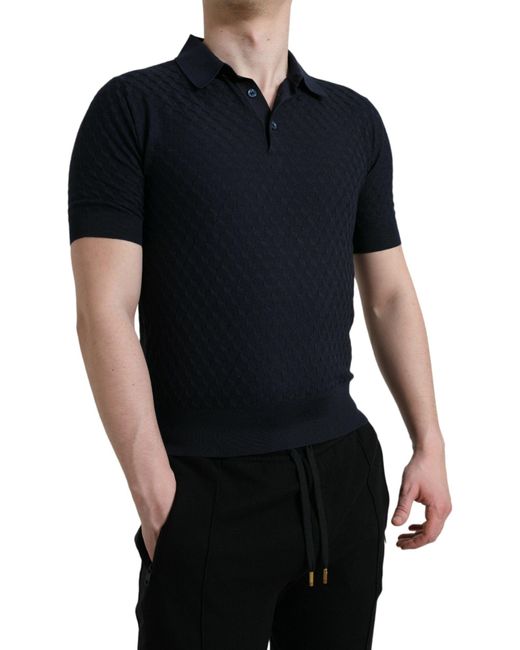 Dolce & Gabbana Black Dark Blue Collared Short Sleeve Polo T for men