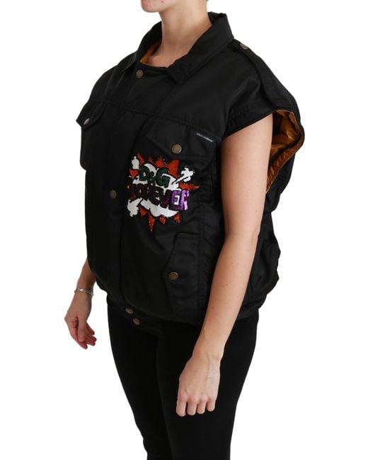 Dolce & Gabbana Black Queen Crown Sequined Bomber Jacket