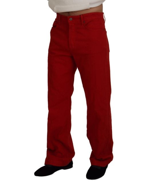Dolce & Gabbana Red Cotton Straight Fit Denim Jeans for men