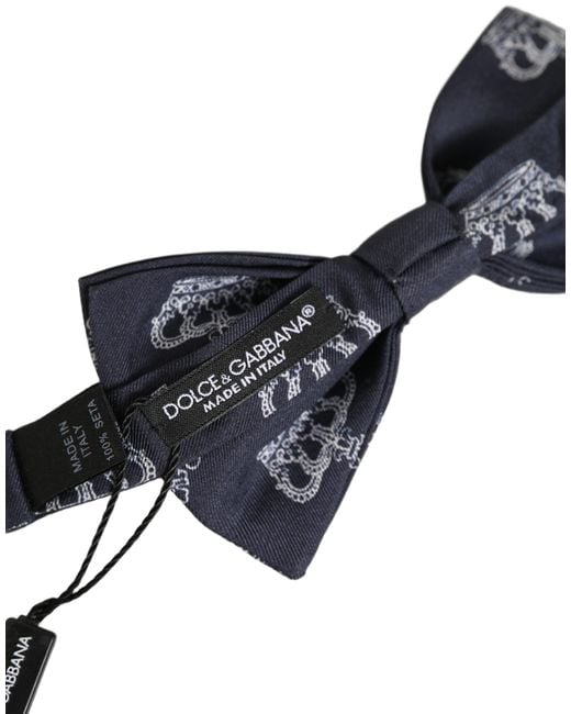 Dolce & Gabbana Men Black Crown Silk Adjustable Neck Papillon Bow Tie for men