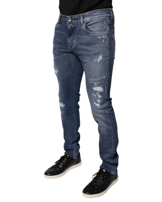 Dolce & Gabbana Blue Slim Fit Ripped Jeans for men