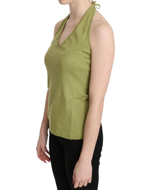 Gianfranco Ferré Green Halter Cotton Sleeveless Casual Tank Top Blouse