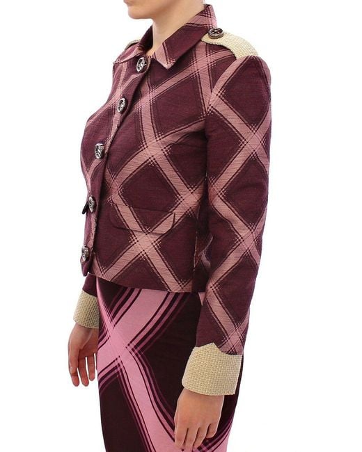 House of Holland Red Check Trench Coat Blazer Purple Jacket
