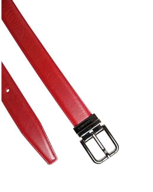 Dolce & Gabbana Red Leather Silver Tone Metal Buckle Belt for men