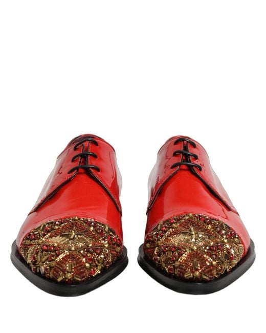 Dolce & Gabbana Red Embellished Men Derby Dress Formal Shoes for men