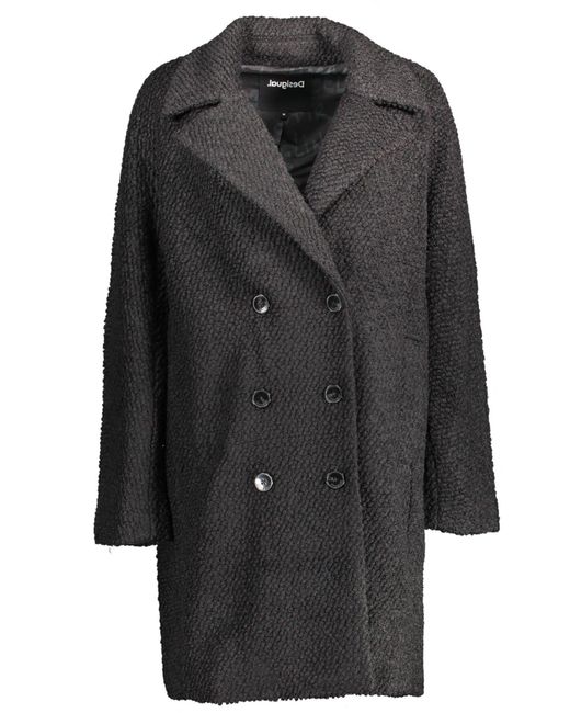 Desigual Black Chic Wool-Blend Coat With Signature Accents